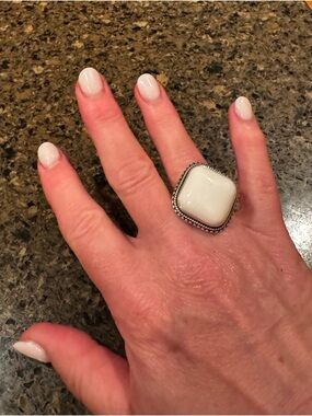Sterling Silver White Agate Statement Ring Adjustable Southwestern Artisan